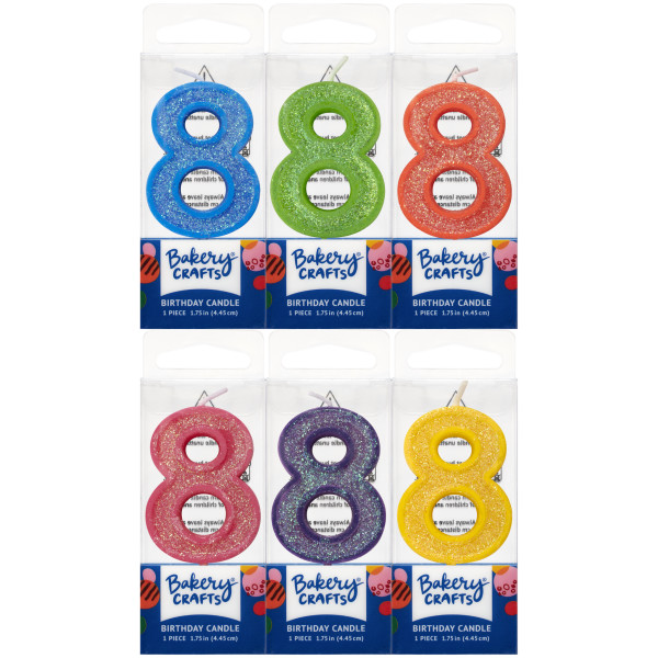 8 Mini Glitter Numeral Candles