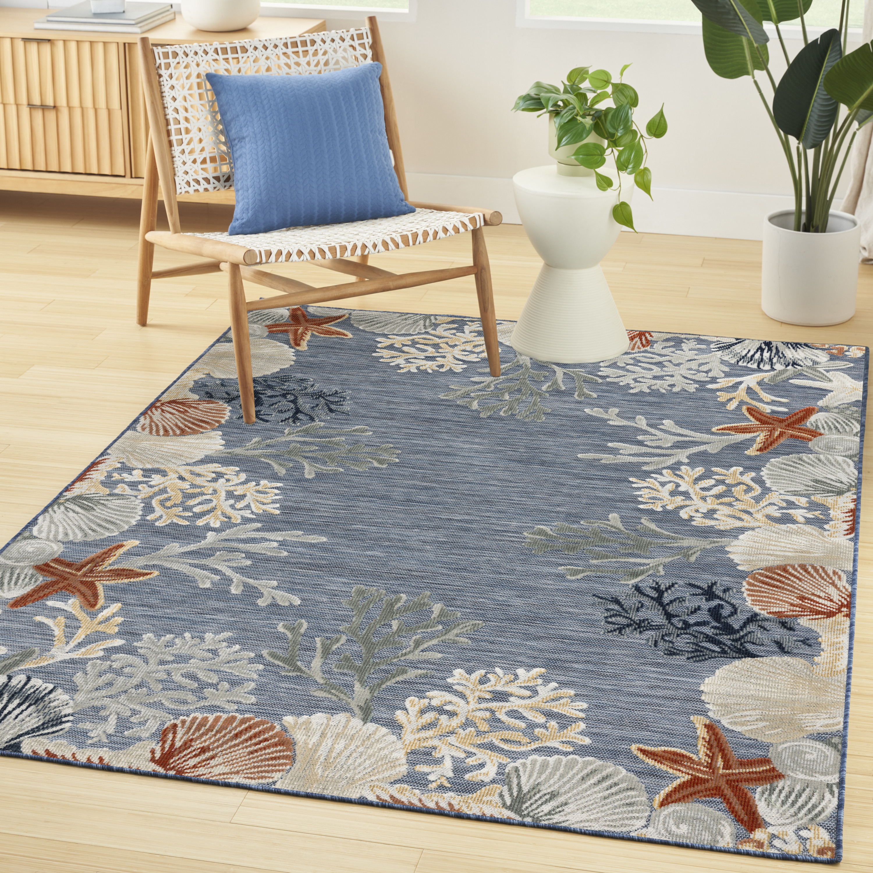 Nourison Suncoast 5'3" x 7'3" Denim Multicolor Coastal, Nautical & Beach Rug