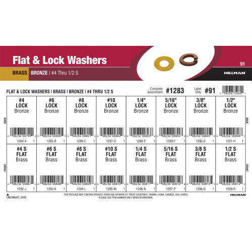 Brass & Bronze Flat & Lock Washers Assortment (#4 thru 1/2