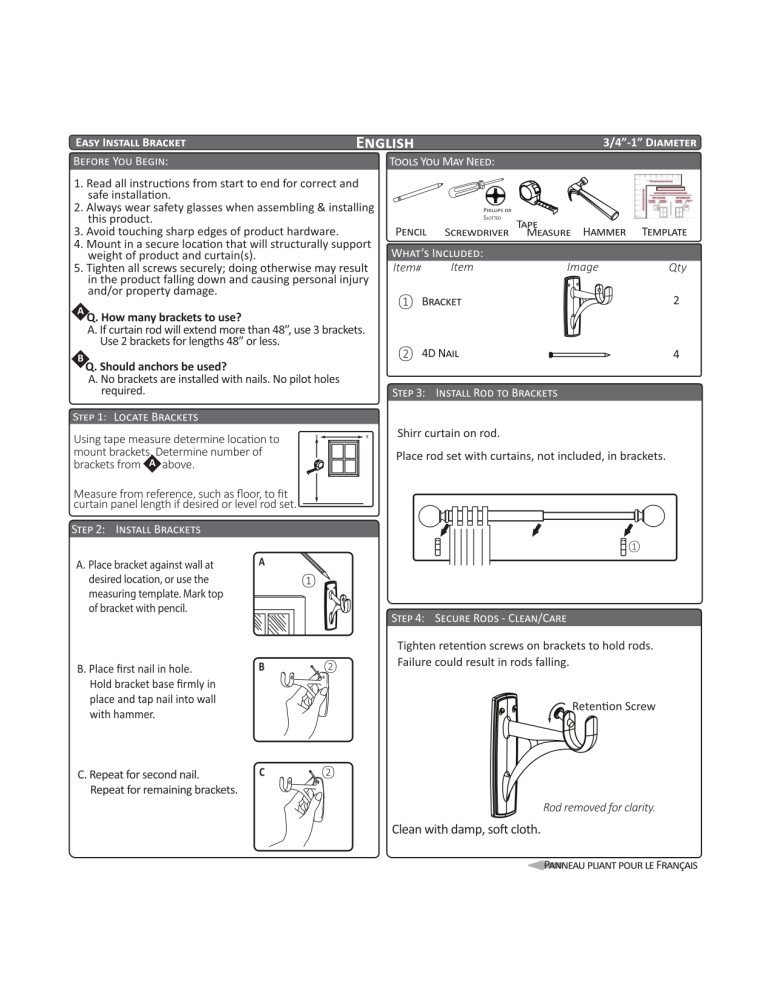 Mainstays™ Fast Fit™ Easy Install Single Curtain Rod Brackets, 3/4 in
