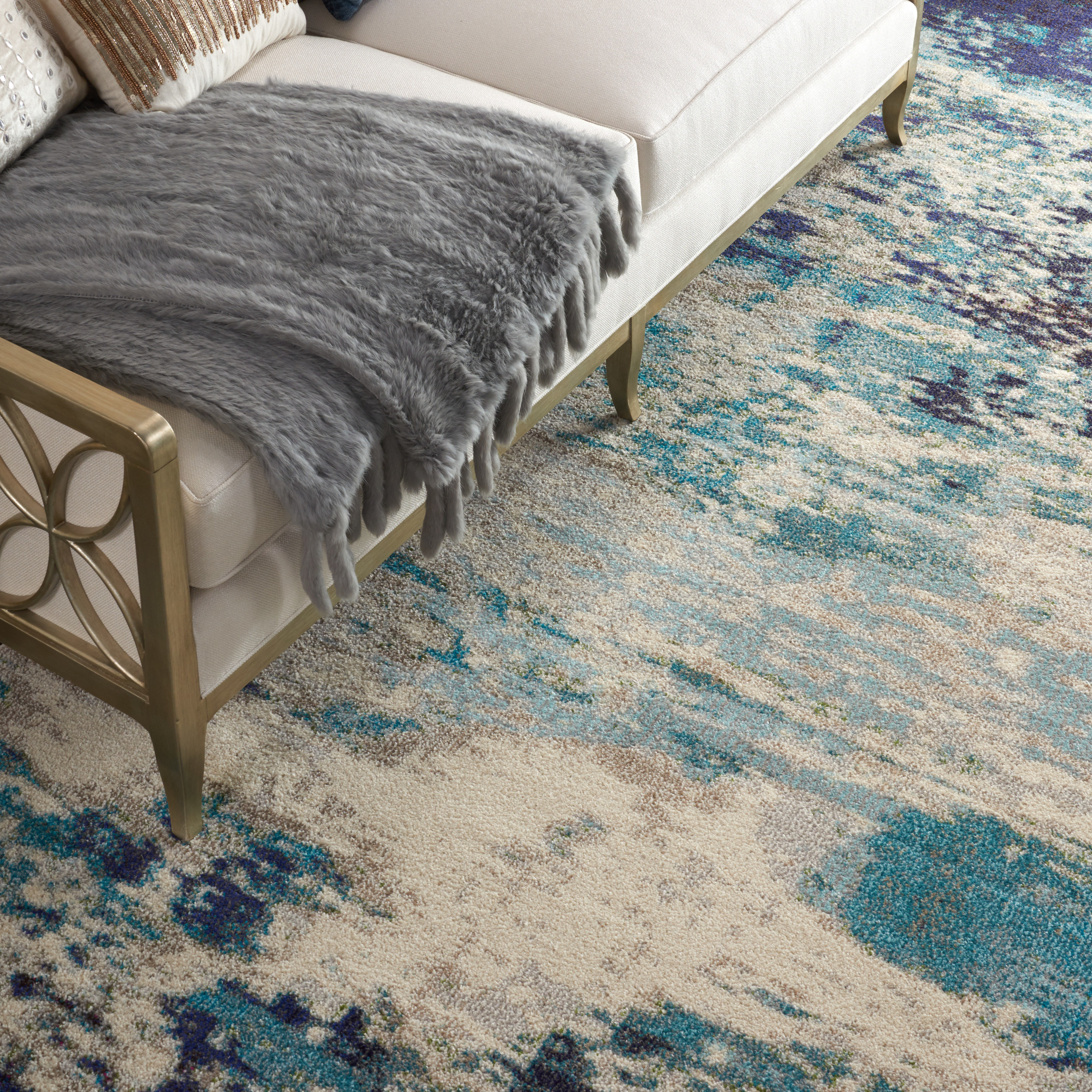 Nourison Celestial 9' x 12' Ivory Teal Blue Modern Indoor Rug
