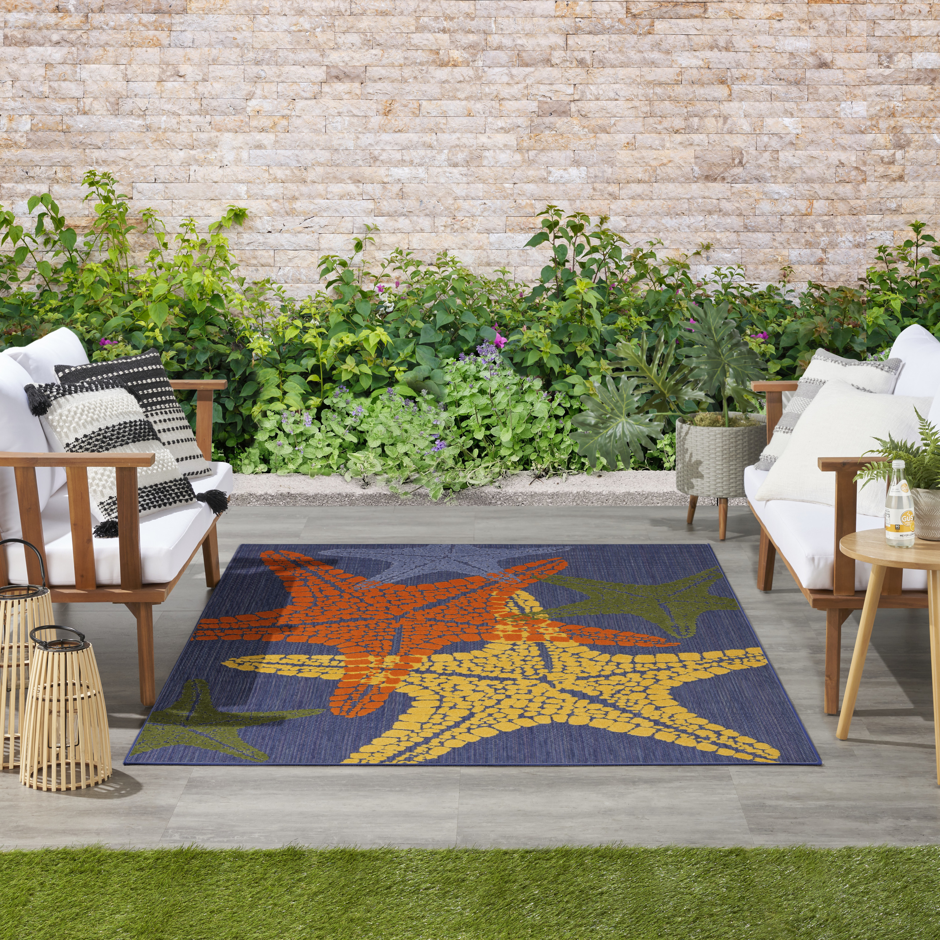 Nourison Aloha 5'3" x 7'5" Blue Multicolor Outdoor Rug