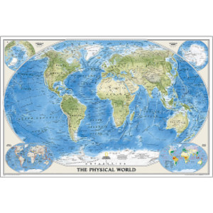 World Physical Map, Laminated, 45.75" x 30.5"