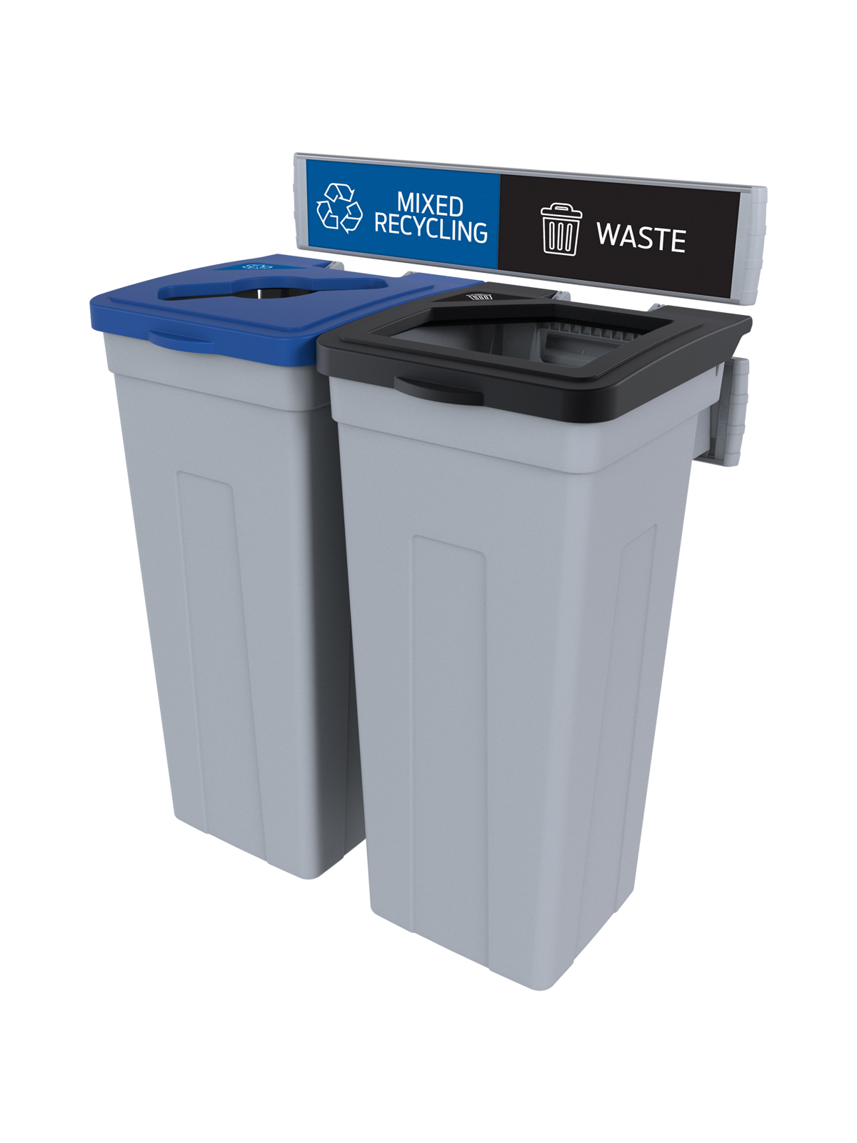 RISE – Double – Kit – Mixed Recycling-Waste – Mixed-Full – Grey-Blue-Black