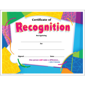 Certificate of Recognition Colorful Classics Cert's., 30 ct