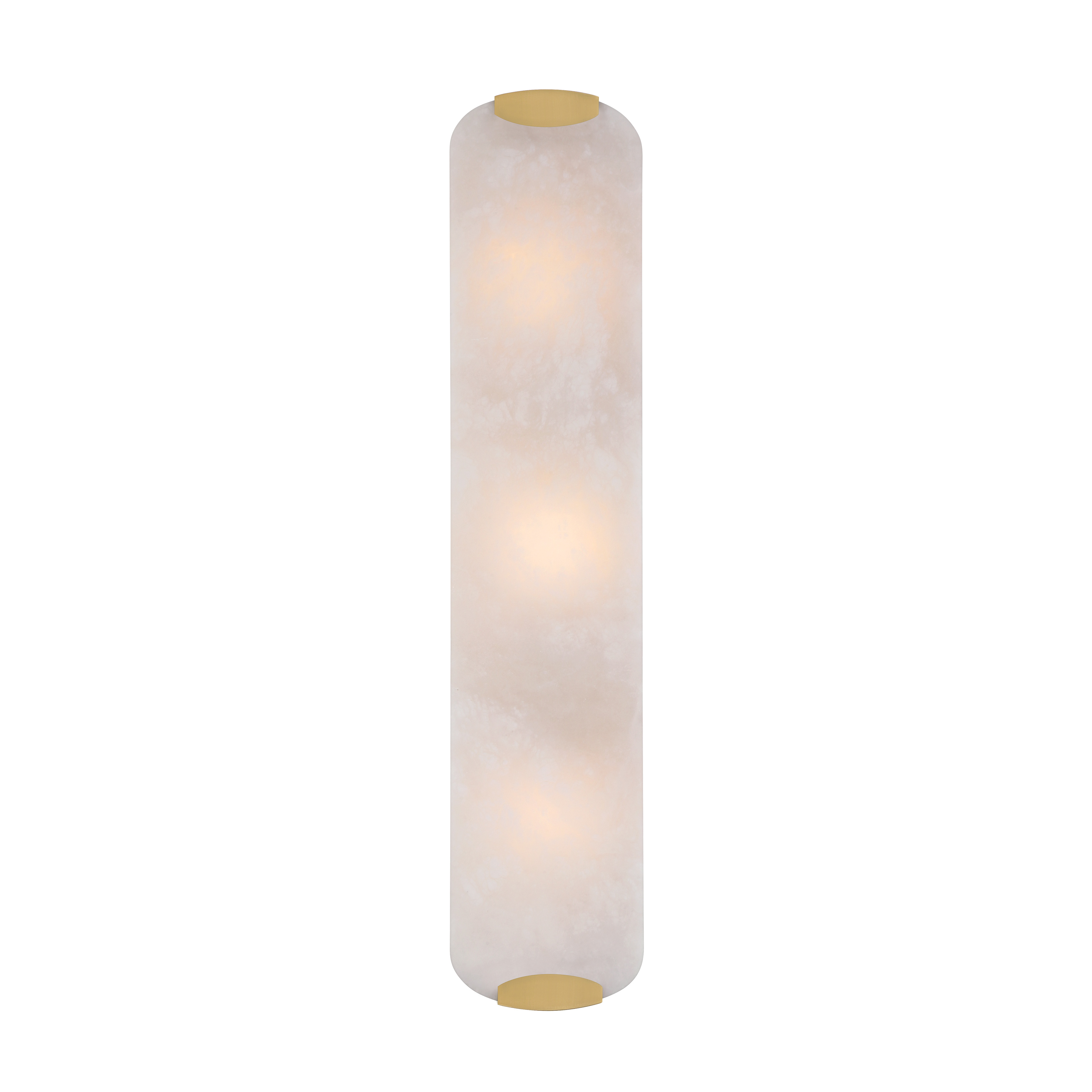 The Glowstone wall sconce combines warm Legacy Brass with natural alabaster stone for sophisticated ambient lighting. Its 24-inch vertical profile and ADA compliance make it ideal for bathrooms and hallways. - alternate view