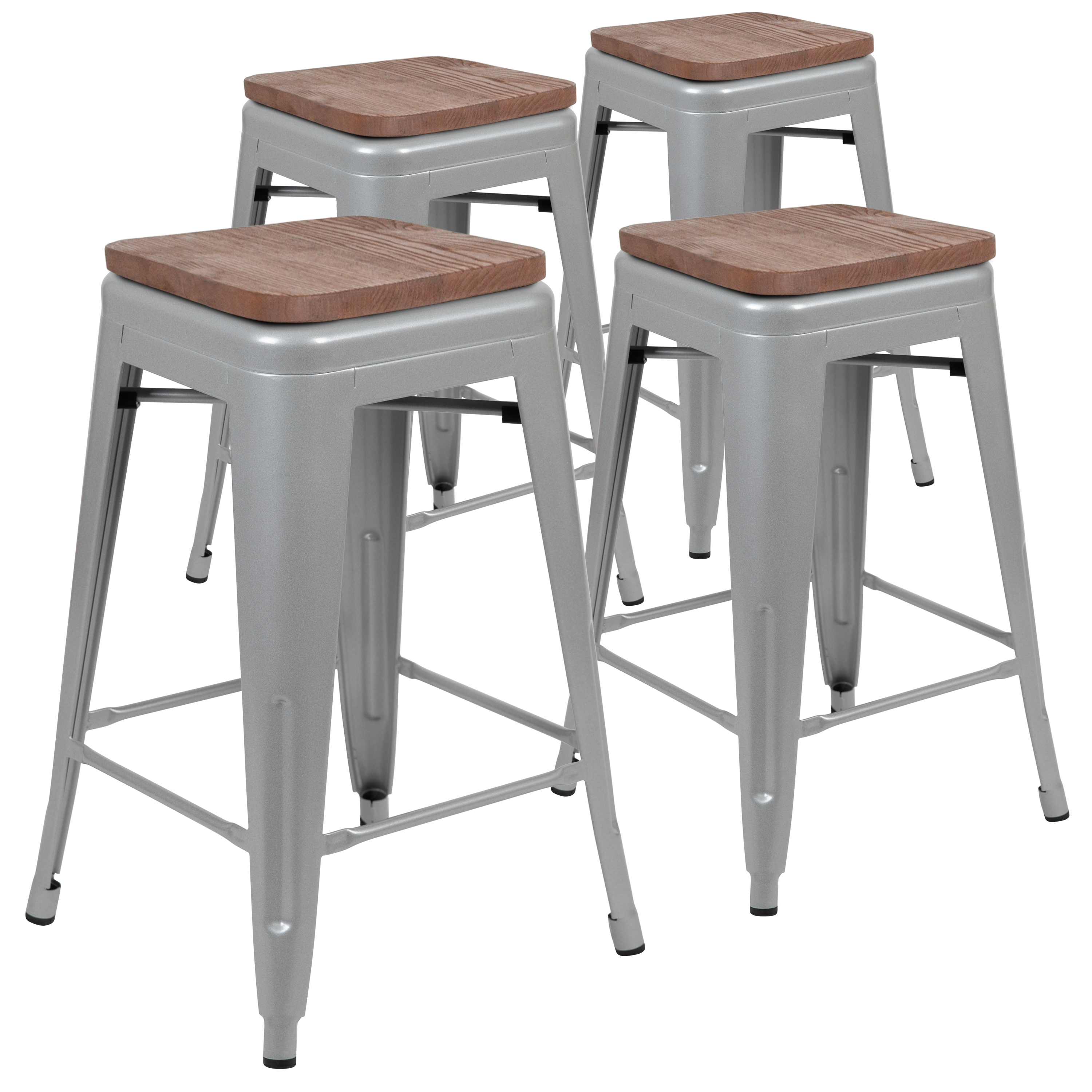 Cierra 24" High Metal Counter-Height, Indoor Bar Stool with Wood Seat in Gun ... - Picture 16 of 49