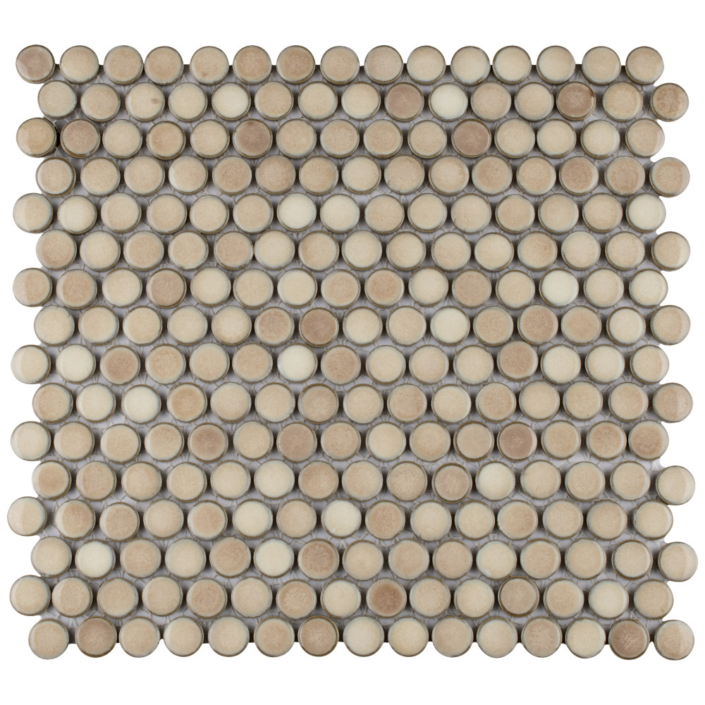 Sample – Hudson Penny Round Truffle Porcelain Mosaic Tile