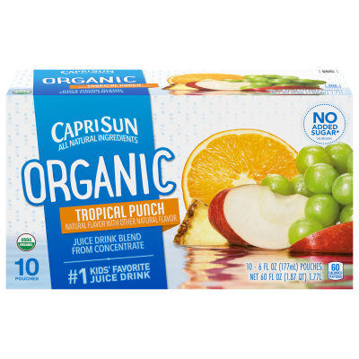 Capri Sun Organic Tropical Punch Juice Drink Blend, 10 ct Box, 6 fl oz Pouches