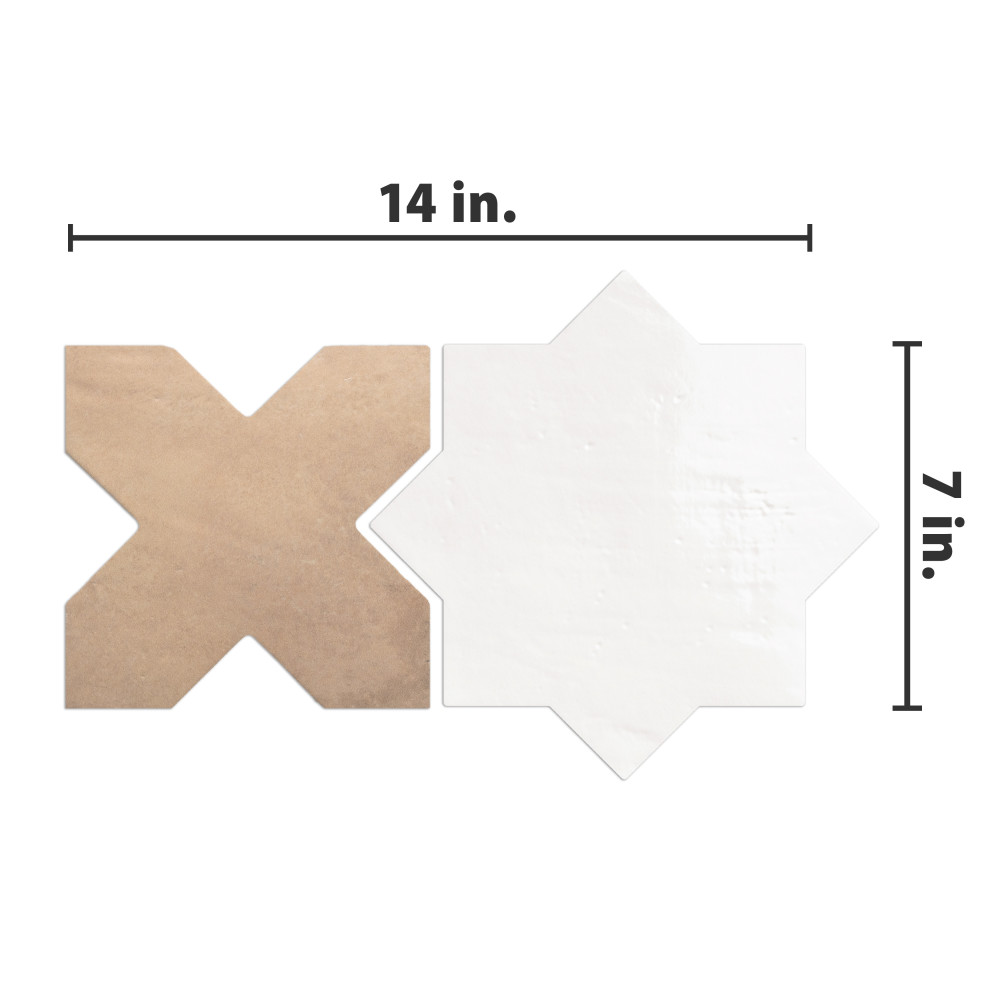 Argile Star Bianco with Cotto Cross 7 in. x 14 in. Porcelain Floor and Wall Tile