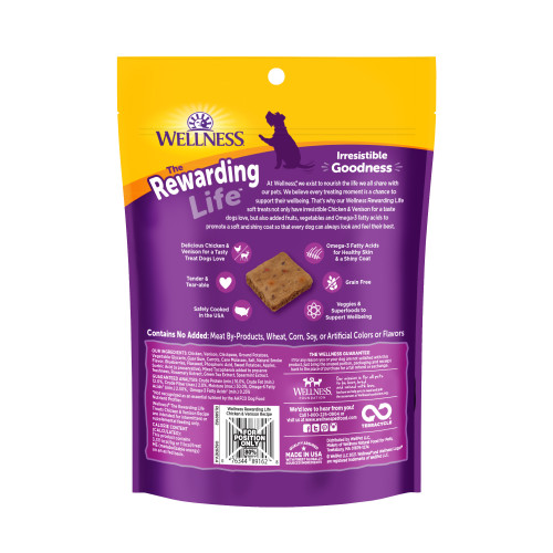 Wellness Rewarding Life Chicken & Venison back packaging