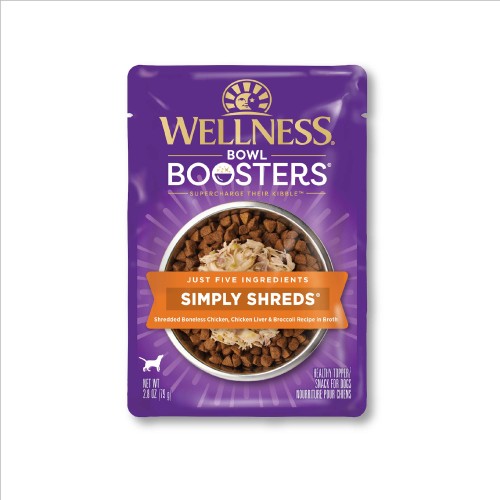 Wellness Bowl Boosters Simply Shreds Chicken Liver & Broccoli Front packaging