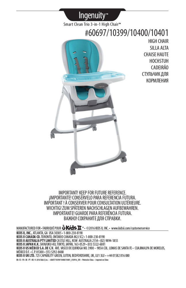 Ingenuity SmartClean Trio 3in1 High Chair Slate