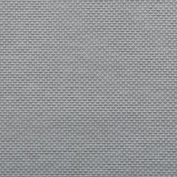 A grey woven roller blind covers the frame, closed and filtering light; tight horizontal weave forming small repeating diamond shapes, likely in an interior window setting with soft diffuse light.