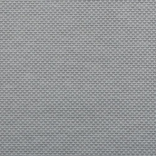 A grey woven roller blind covers the frame, closed and filtering light; tight horizontal weave forming small repeating diamond shapes, likely in an interior window setting with soft diffuse light.