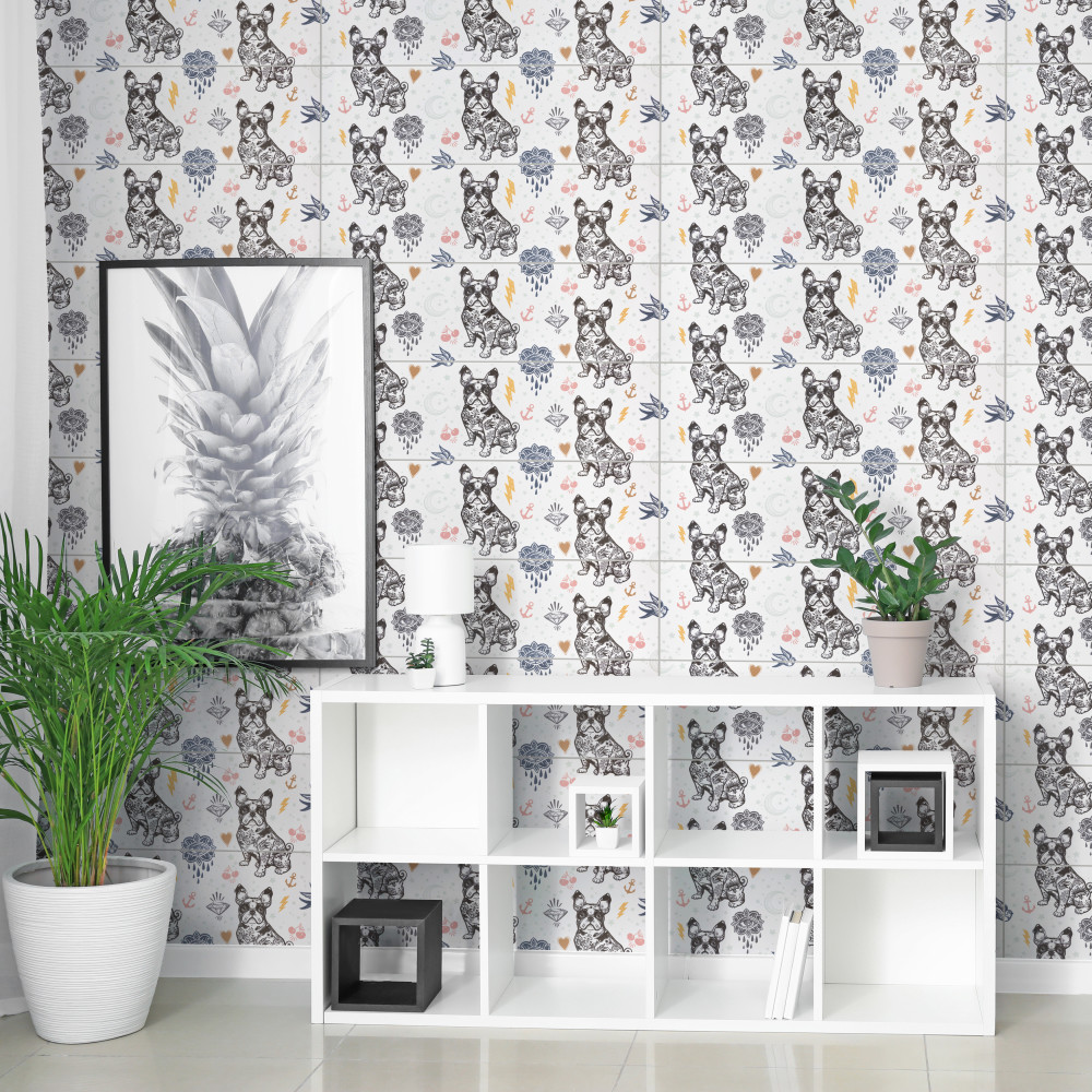 Rockstar Frenchie 11-3/4 in. x 39-1/8 in. Ceramic Wall Tile