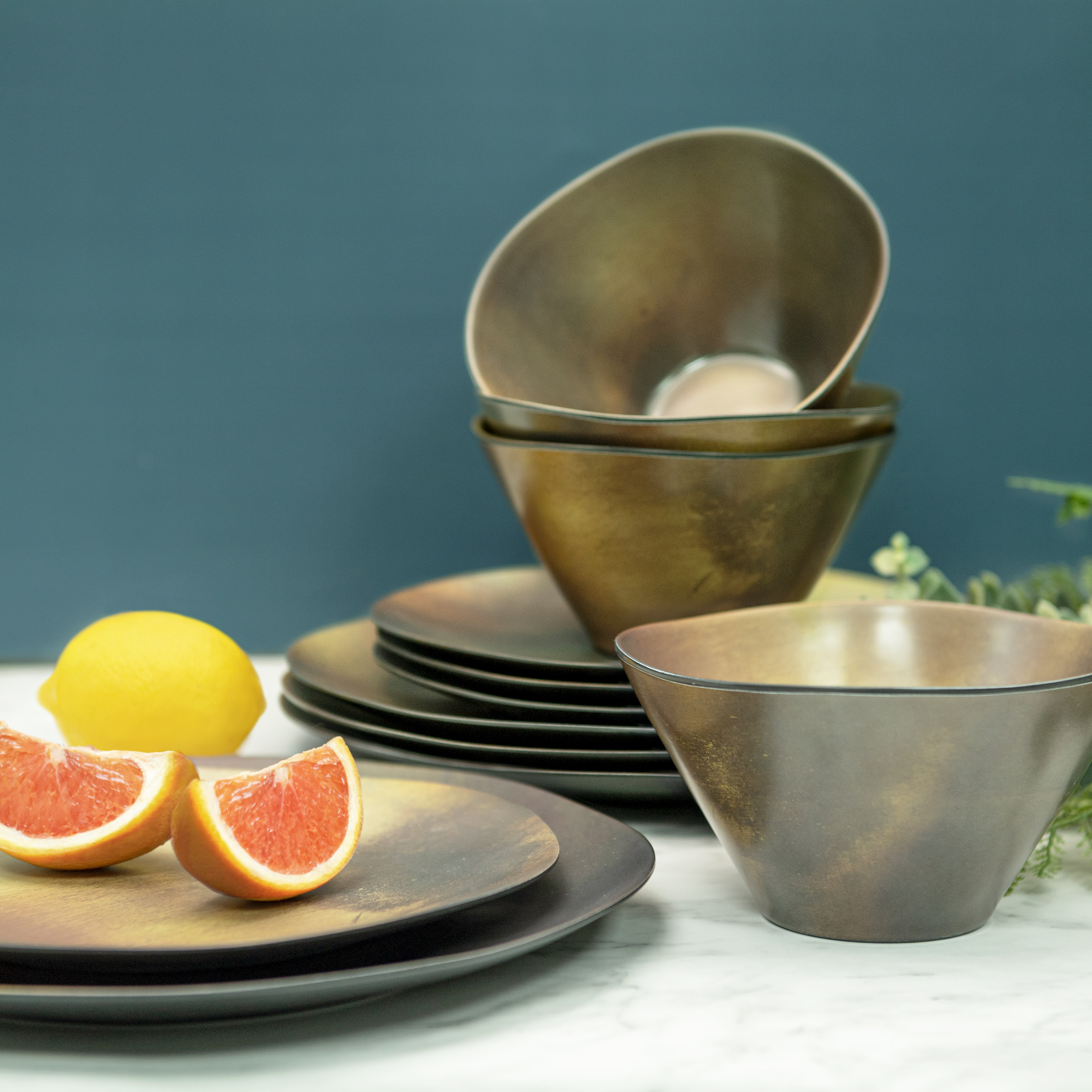 Organica Metallic Dinnerware Set, Metallic, 12-piece set slideshow image 3 Organica Metallic Dinnerware Set, Metallic, 12-piece set slideshow image 3