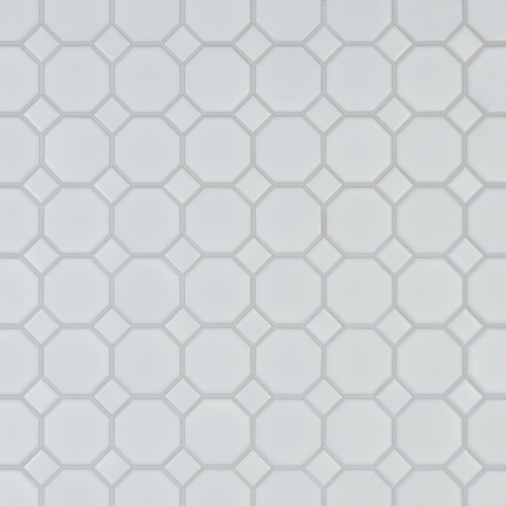 Metro Octagon Matte White w/ White Dot 11-1/2 in. x 11-1/2 in. Porcelain Mosaic Tile