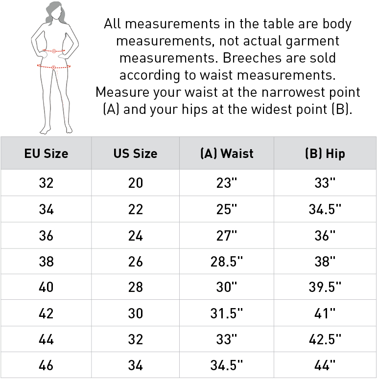 Size chart for Horze Active Womens Winter Silicone Full Seat Tights w/ Phone Pockets - Rum Raisin Brown