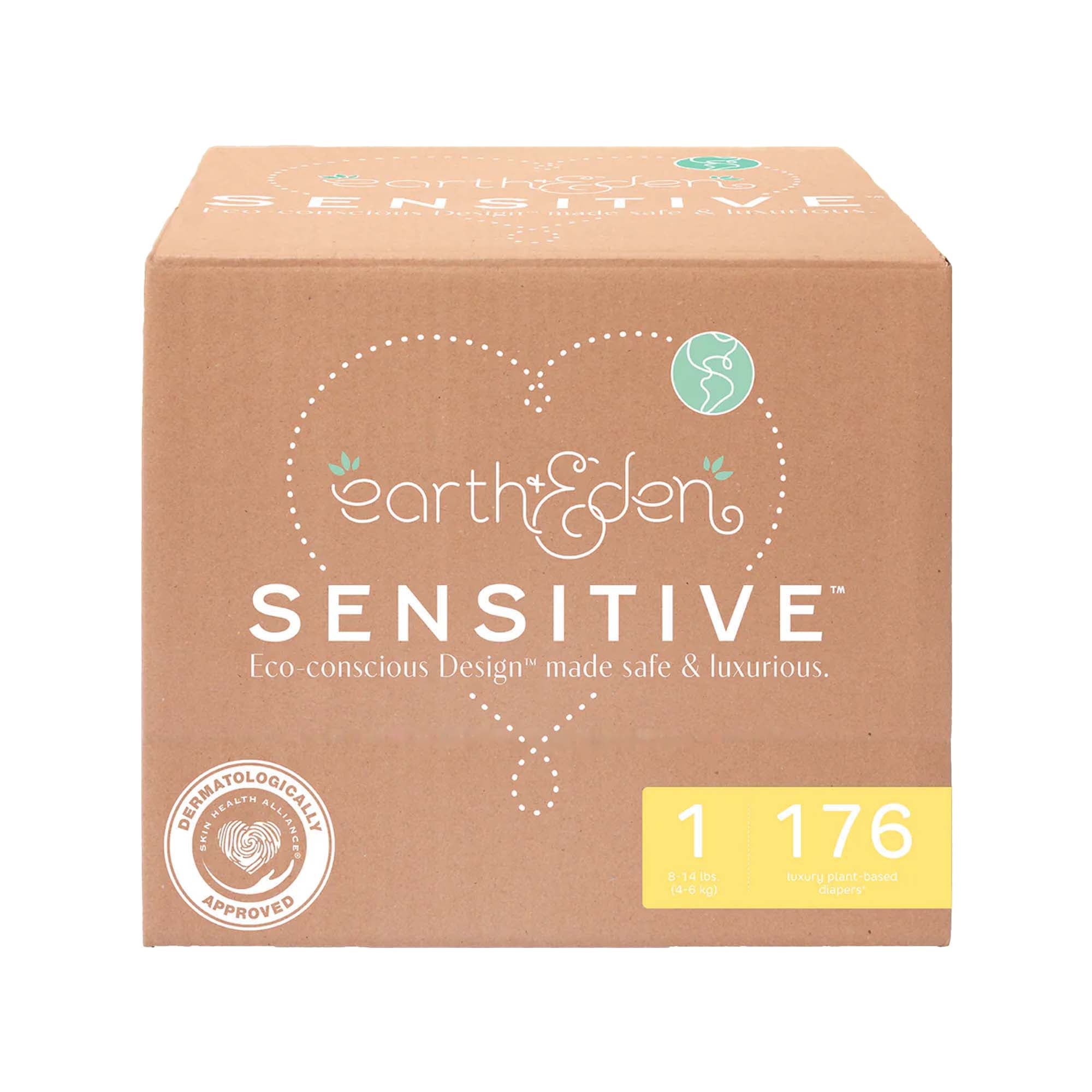 Earth & Eden Sensitive Baby Diapers, Size 1 for Babies Weighing 8 – 14 lbs.