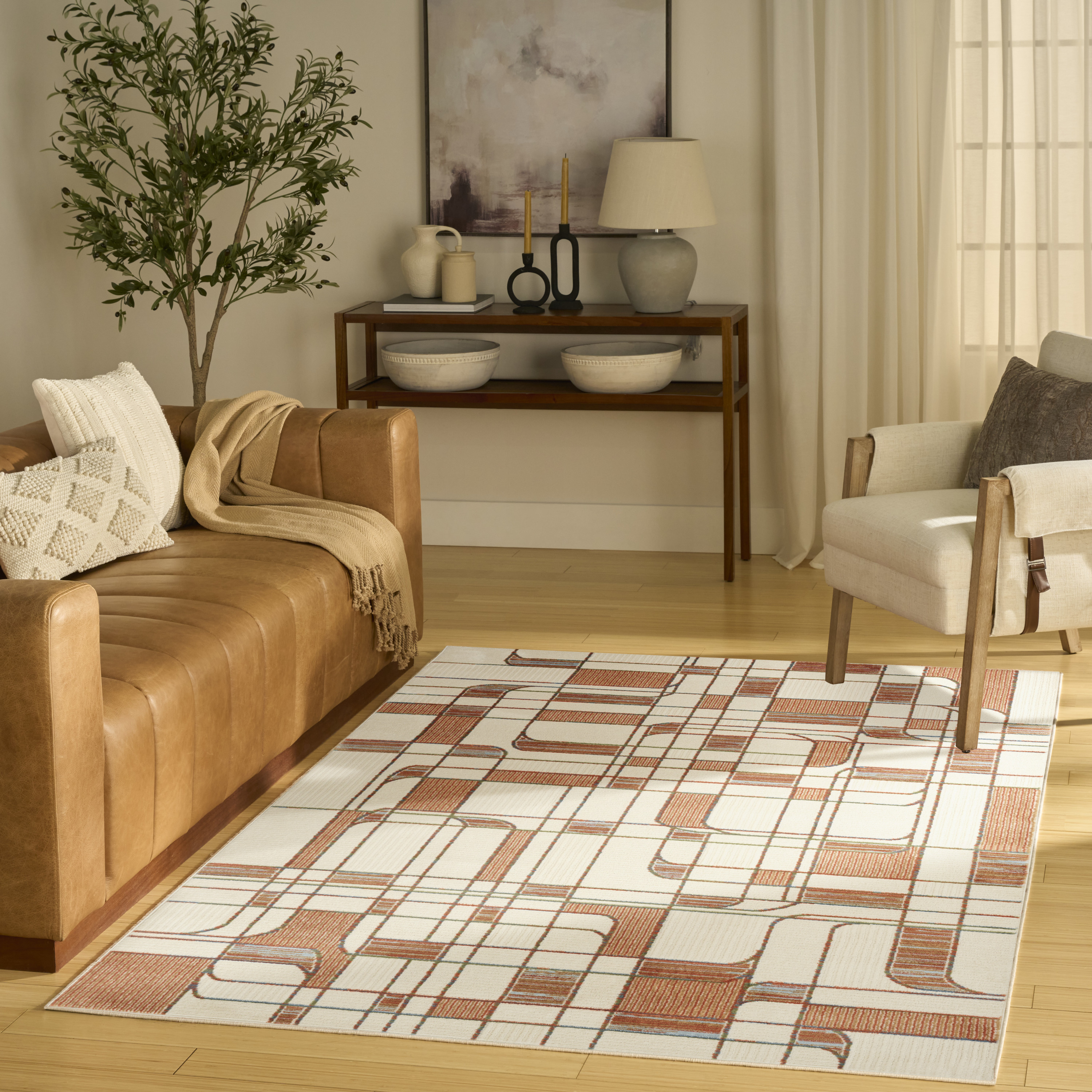 Nourison Nordic 5' x 7' Ivory Rust Mid-Century Modern Indoor Rug