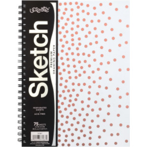 Fashion Poly Sketch Book, 9" x 12", 75 Sheets, Rose Gold Dots Design