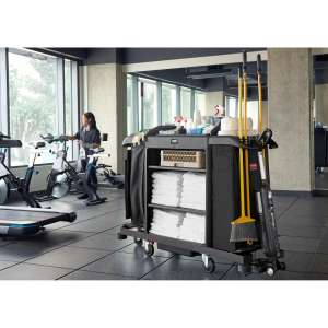 Rubbermaid Commercial, Full Size Housekeeping Cart with Accessory Bundle, Black