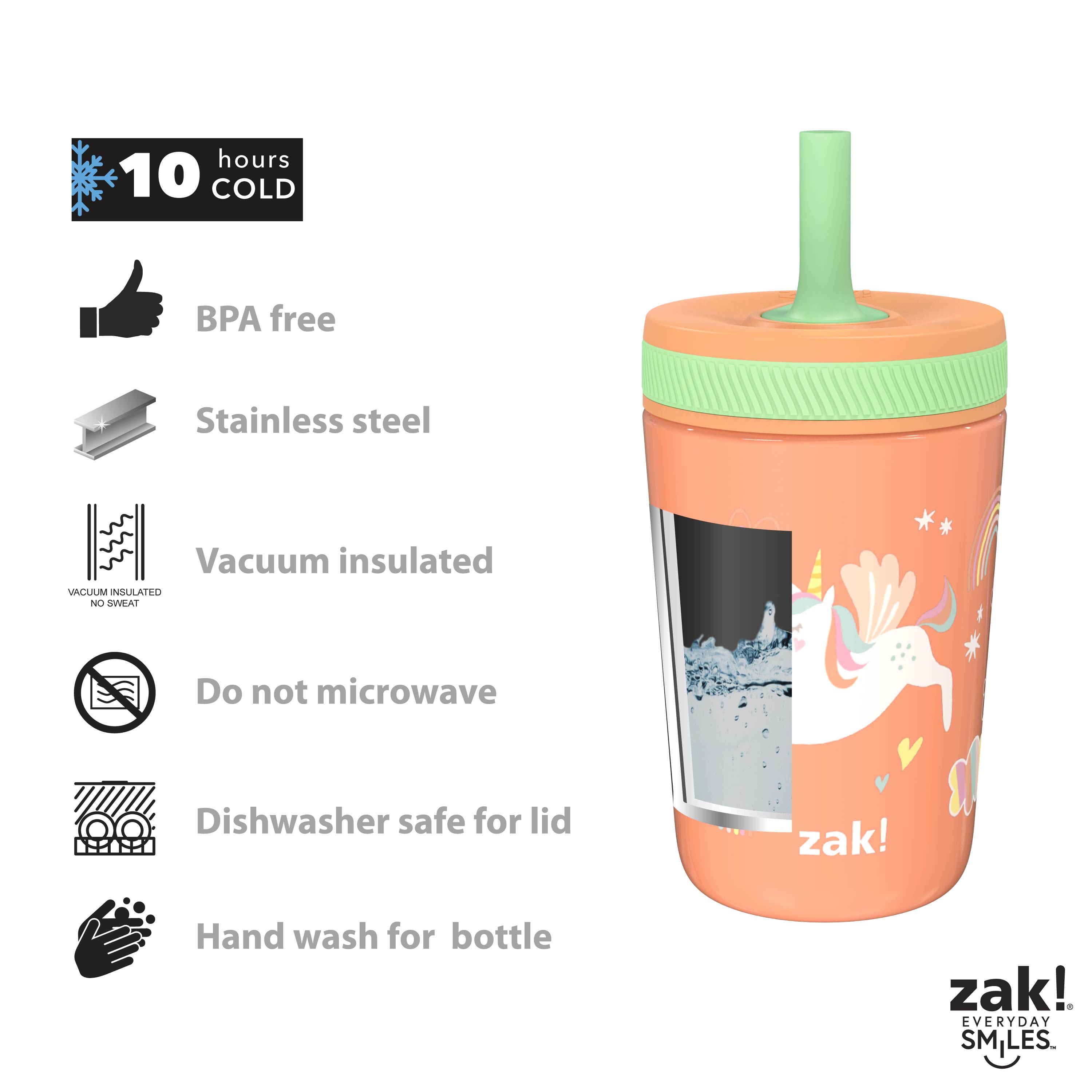 Zak Hydration 15  ounce Plastic Tumbler, Unicorns, 3-piece set slideshow image 6