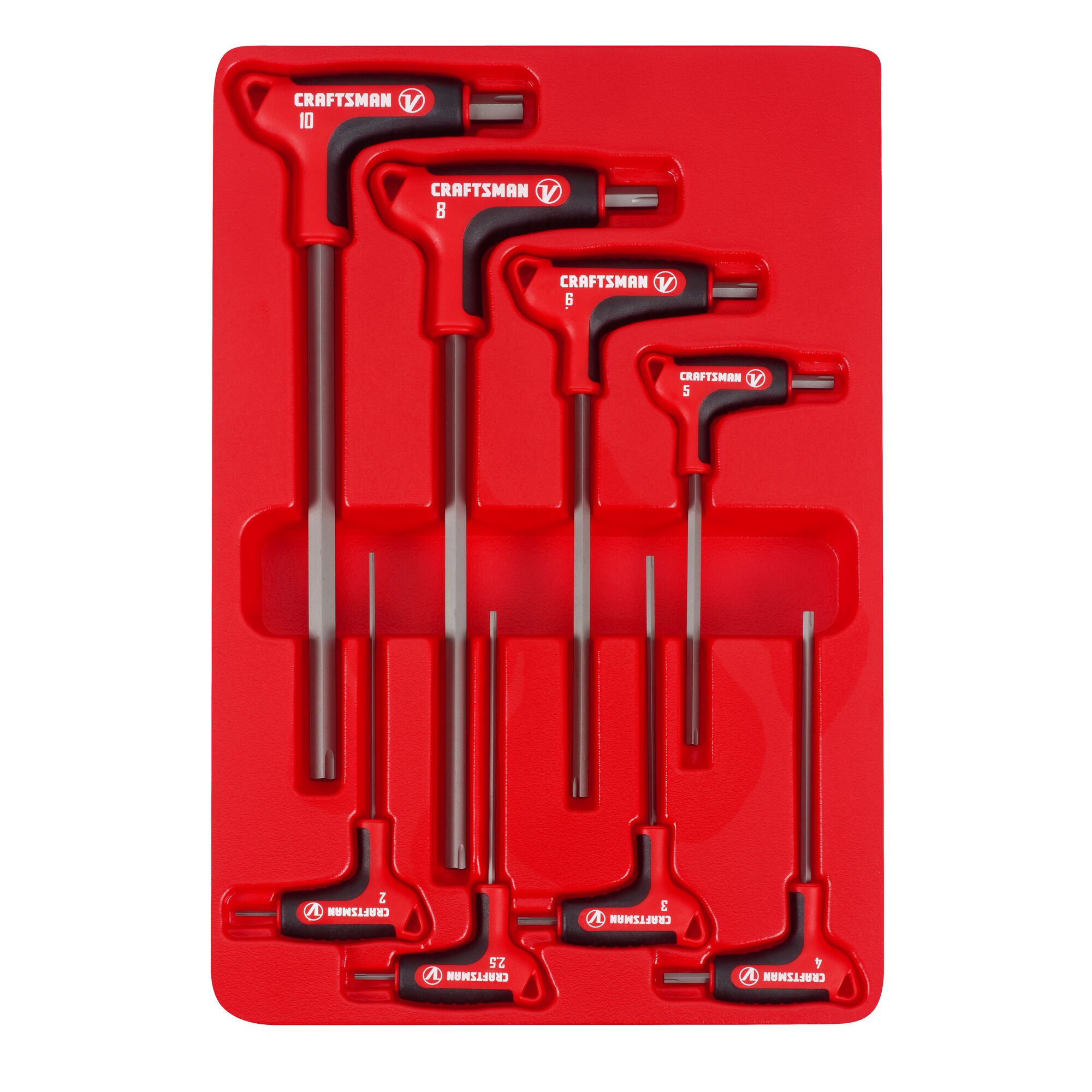 V series 8 piece x tract technology metric t handle set in plastic packaging.
