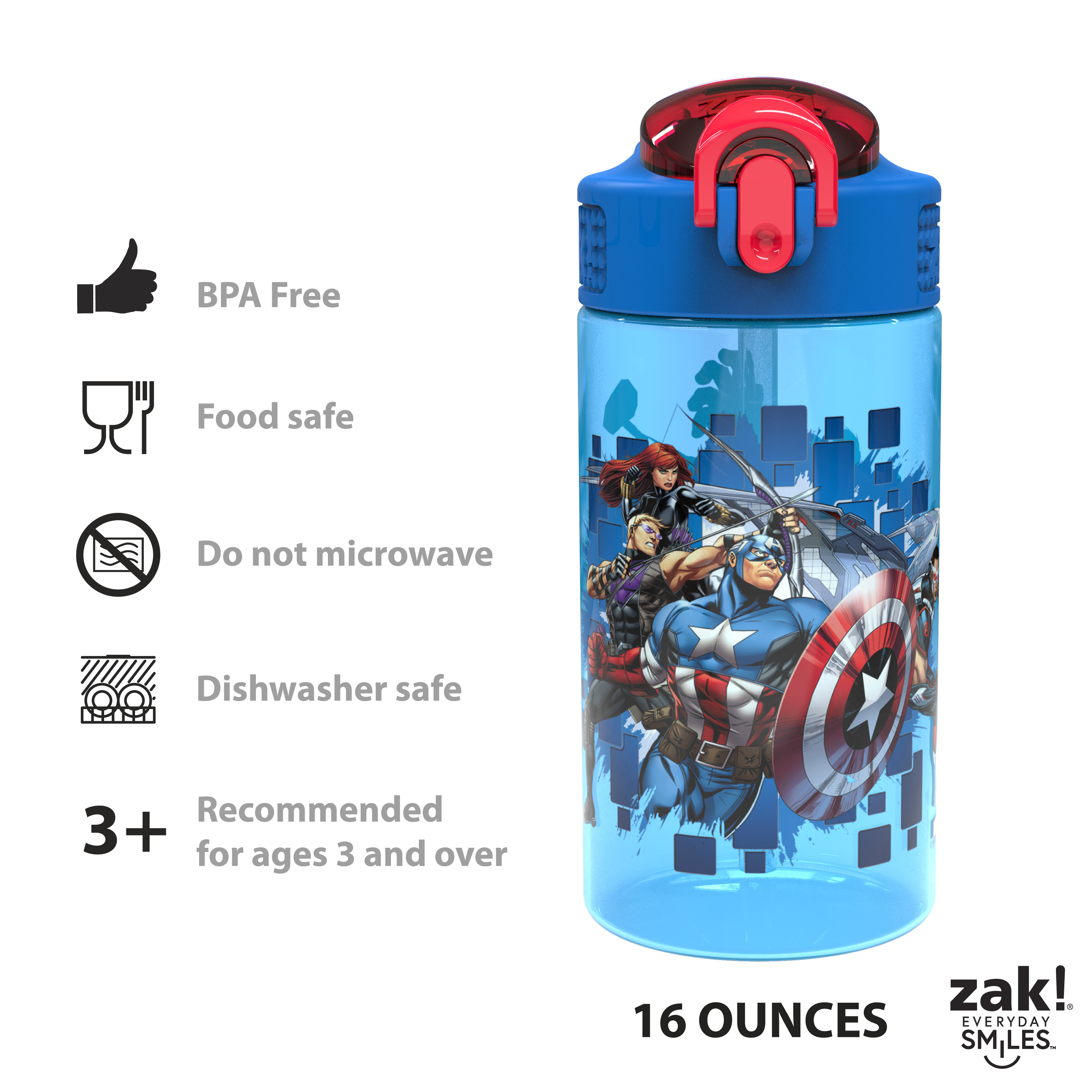 Marvel Comics 16 ounce Reusable Plastic Water Bottle with Straw, The Avengers, 2-piece set slideshow image 7