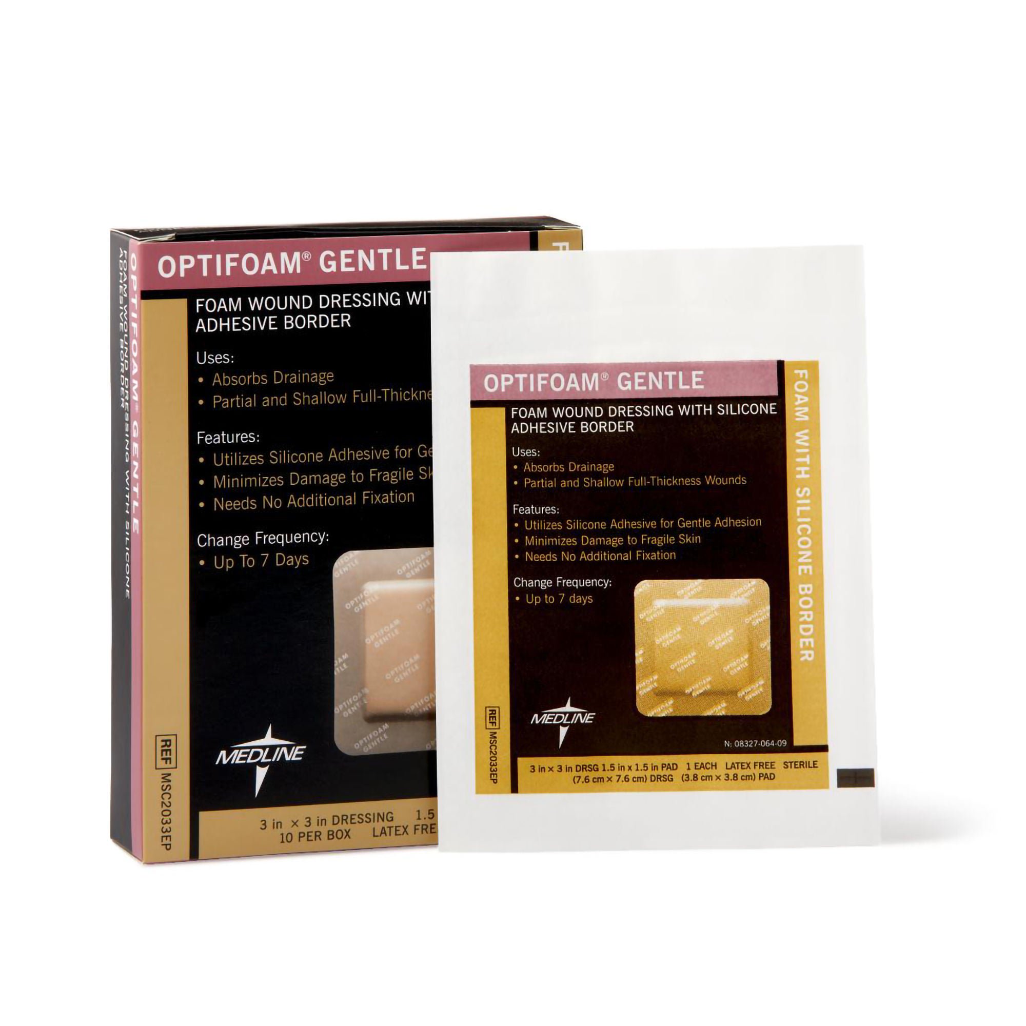 Medline DRESSING, OPTIFOAM ADH GENTLE BORDER 3"X3" (10/BX 10BX/CS)