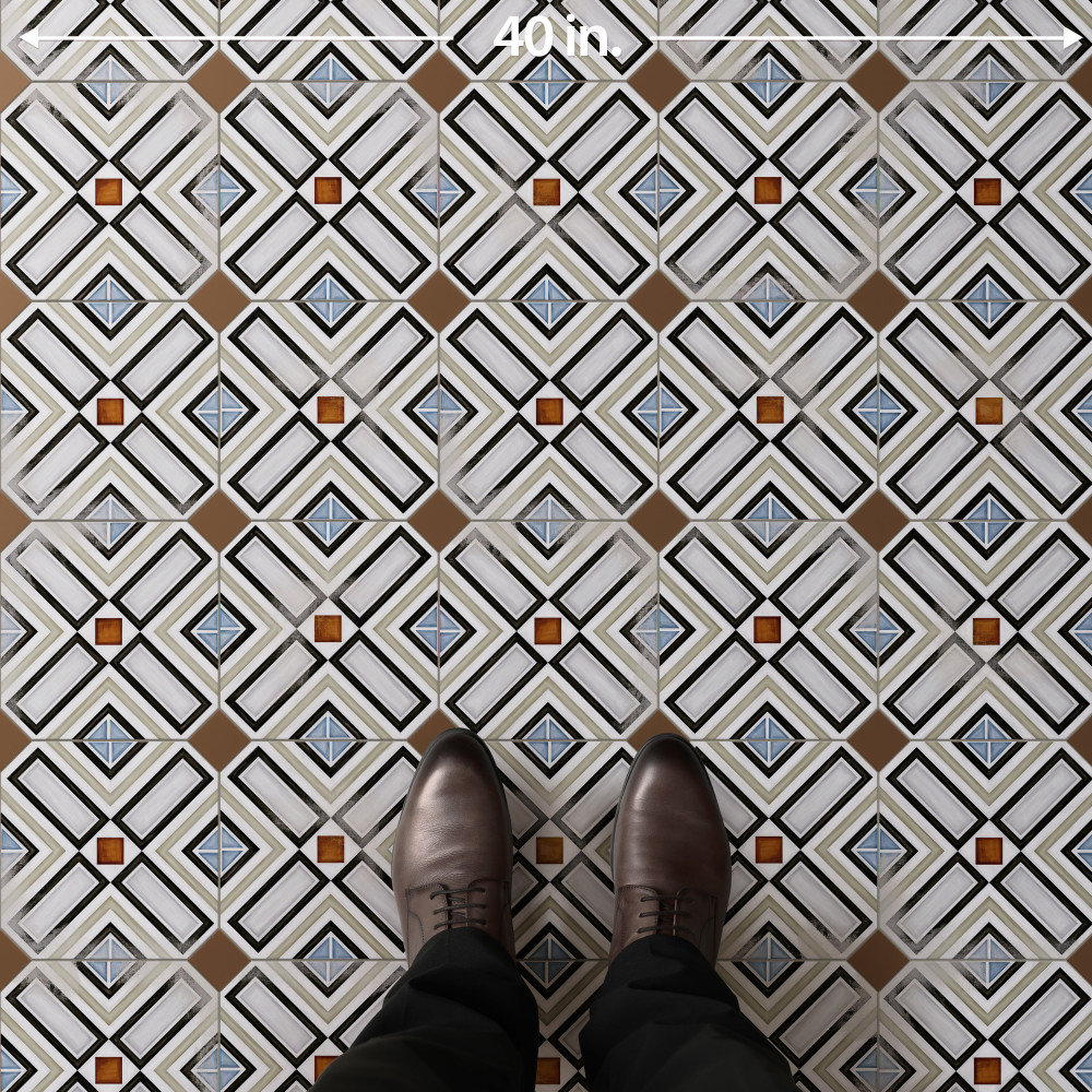 Vaudeville Octagon Deco Ritter with Taco Marron 7-7/8 in. x 7-7/8 in. Porcelain Floor and Wall Tile
