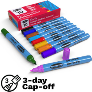 Fine Tip Slim Barrel Dry Erase Markers, Assorted Colors, Box of 10