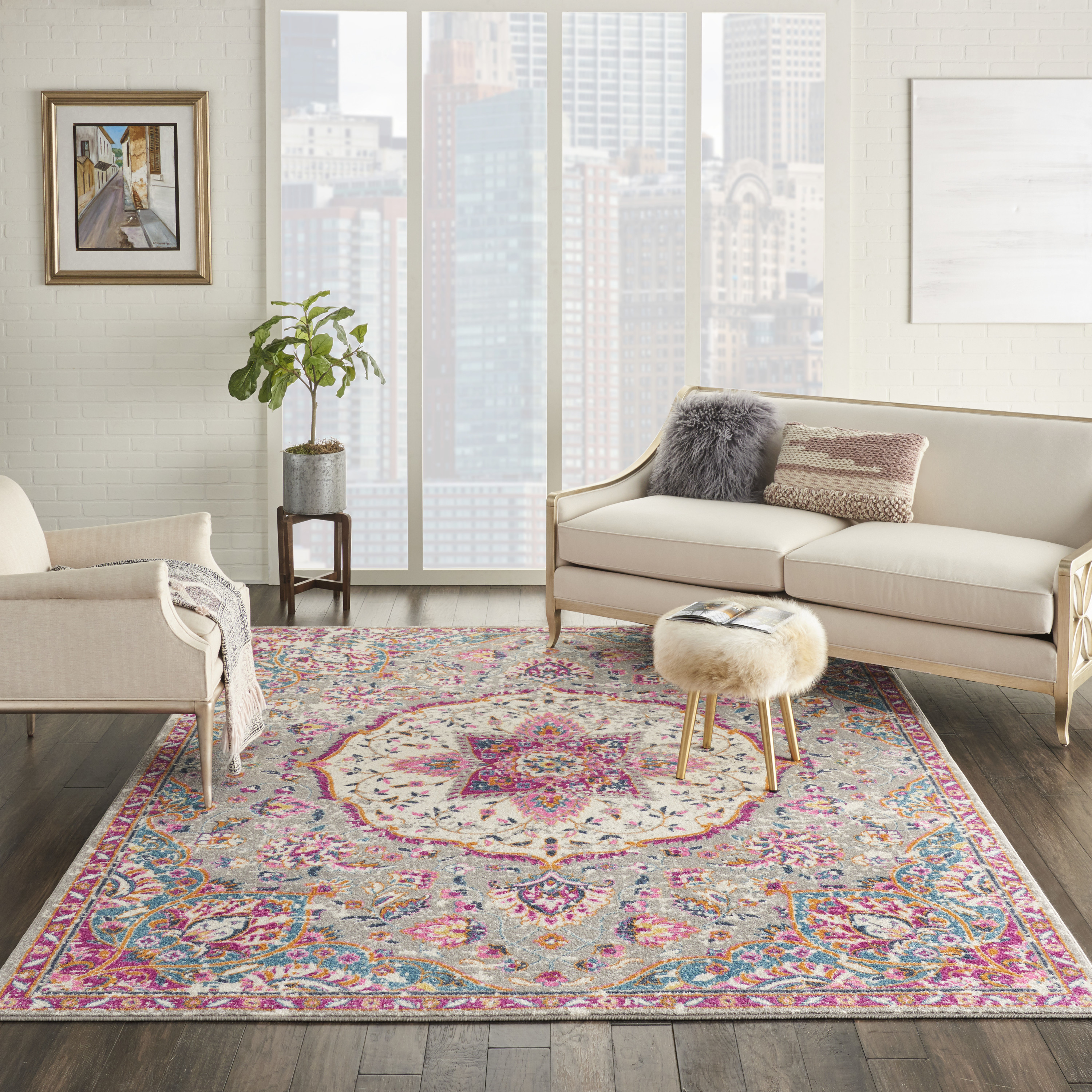 Nourison Passion 6'7" x 9'6" Grey Multicolor Transitional Indoor Rug