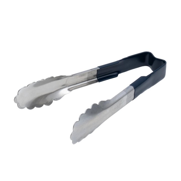 6-inch stainless steel one-piece scalloped tongs with blue Kool-Touch® handle