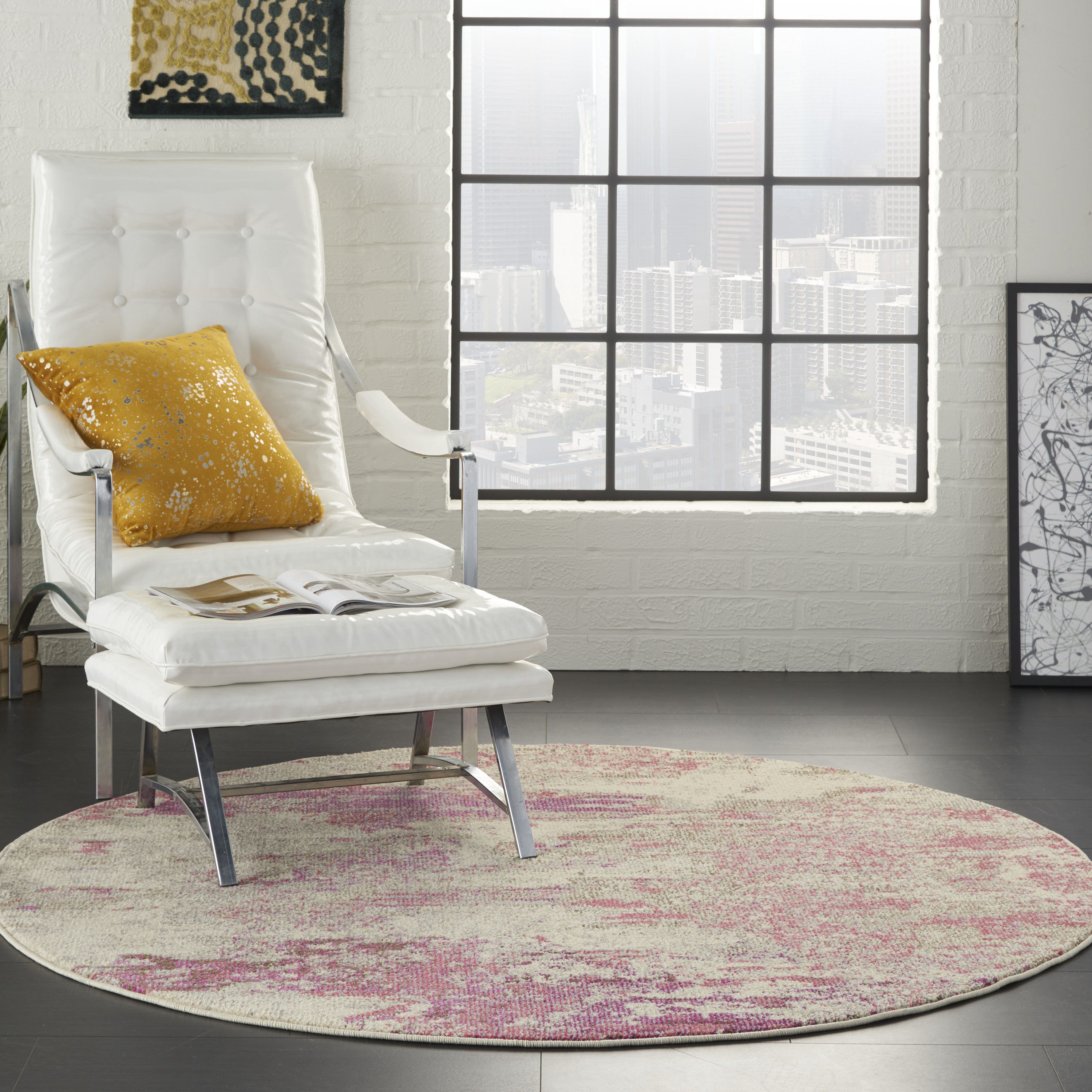 Nourison Celestial 4' x Round Ivory Pink Modern Indoor Rug