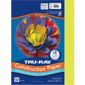 Construction Paper, Heavyweight, Brilliant Lime, 9" x 12", 50 Sheets