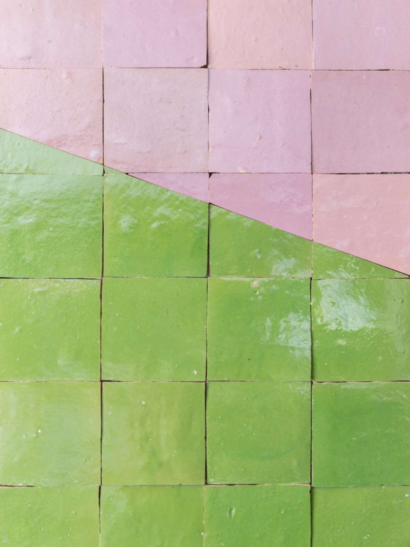 pink and green square tiles.