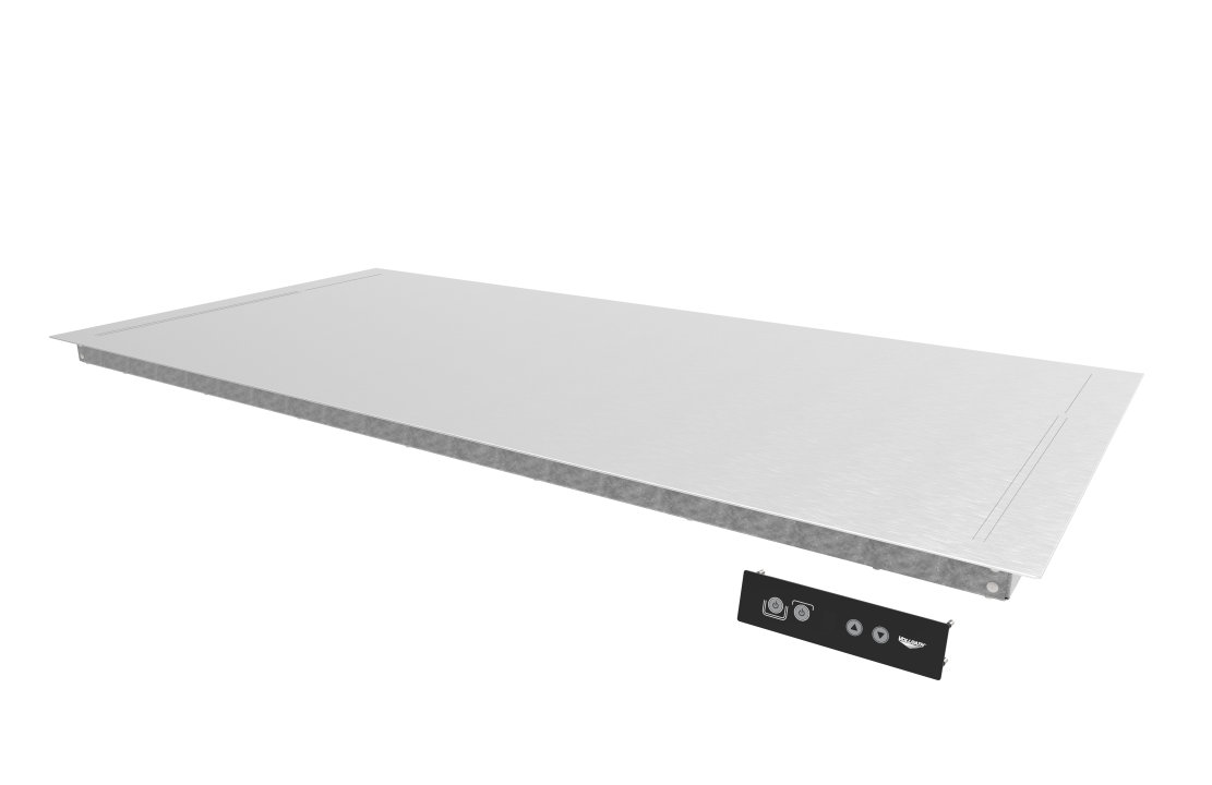 48-inch 120-volt stainless steel flush-mount drop-in heated shelf in natural finish with thermostatic controls