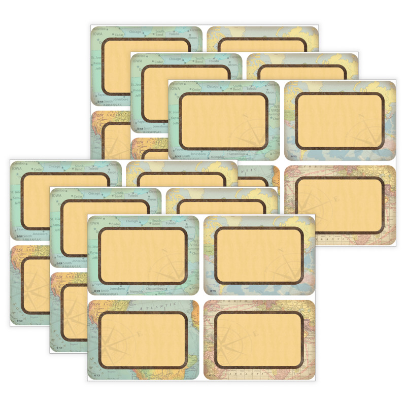 Travel the Map Name Tags/Labels - Multi-Pack, 36 Per Pack, 6 Packs