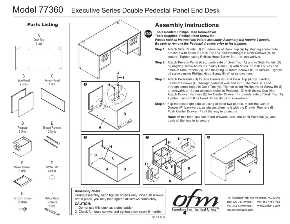 OFM Model 77360 Executive Series 5Drawer Double Pedestal Desk