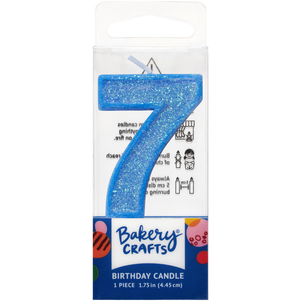 7 Mini Blue Glitter Numeral Candles