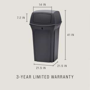 RUB843088BK, Rubbermaid Commercial,  Ranger Container with 2 Doors, 35 gal, Plastic, Black