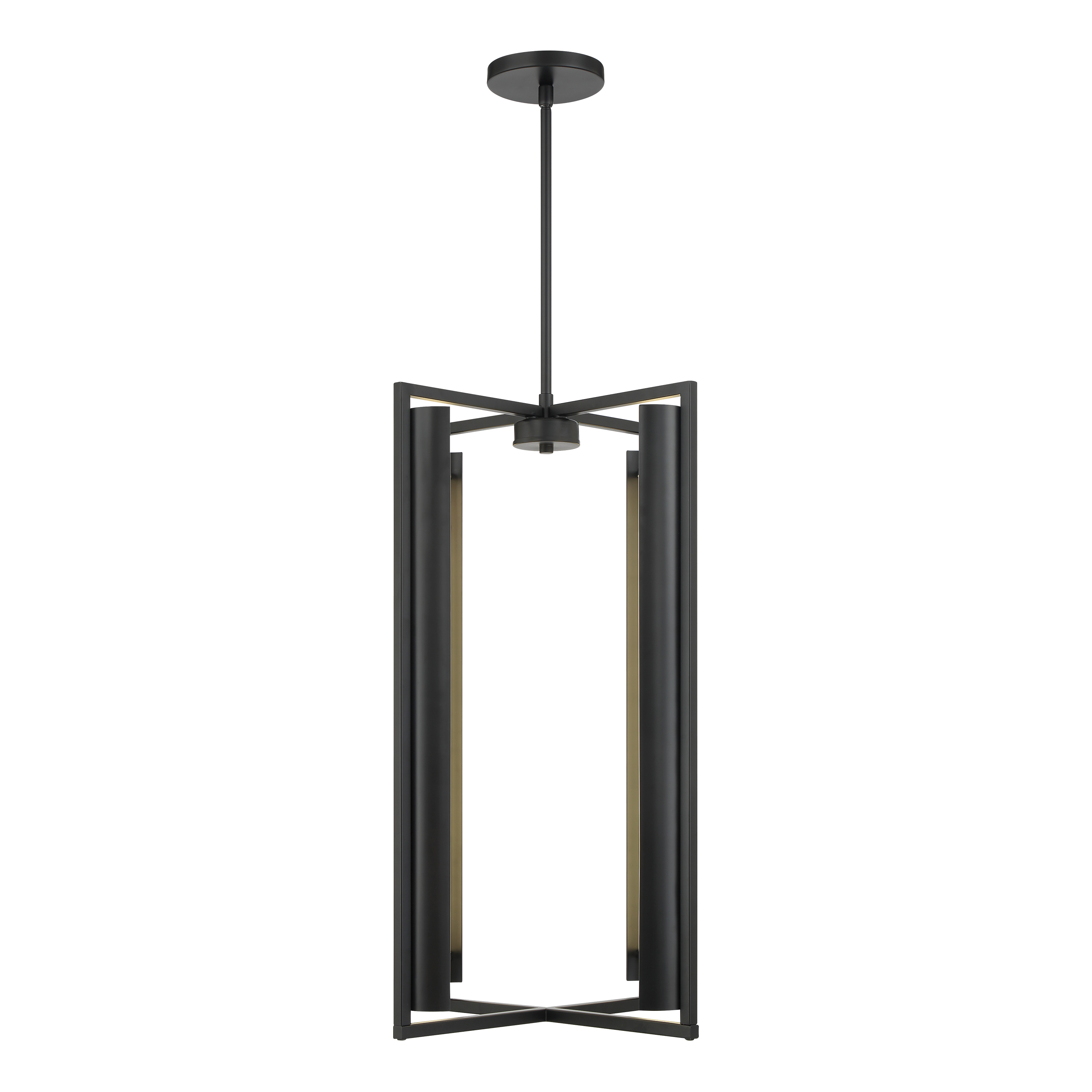 The Trizay pendant combines sleek modern design with exceptional LED performance. Four etched glass shades deliver 6,716 lumens with a superior 96 CRI, ensuring true color rendering. The coal black finish adds contemporary sophistication. - alternate view