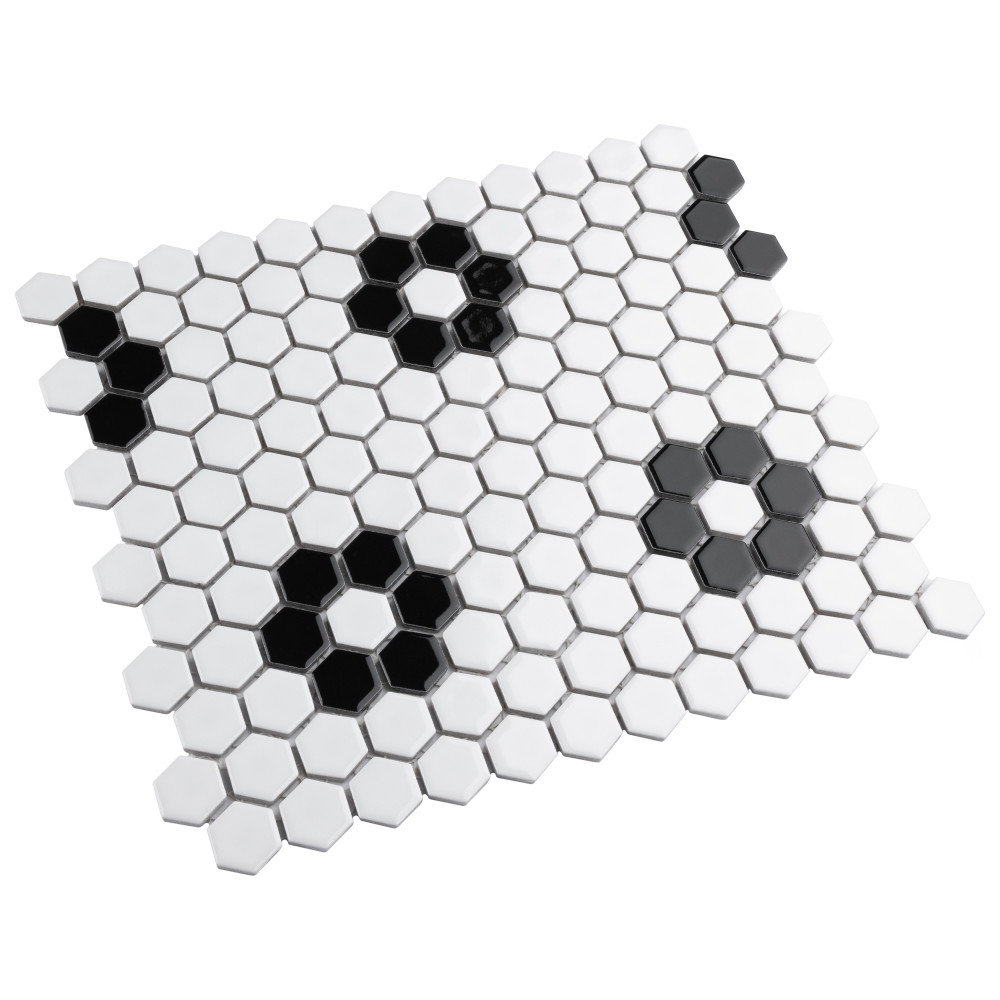 Metro 1″ Hex Glossy White w/Flower 10-1/4 in. x 11-7/8 in. Porcelain Mosaic Tile