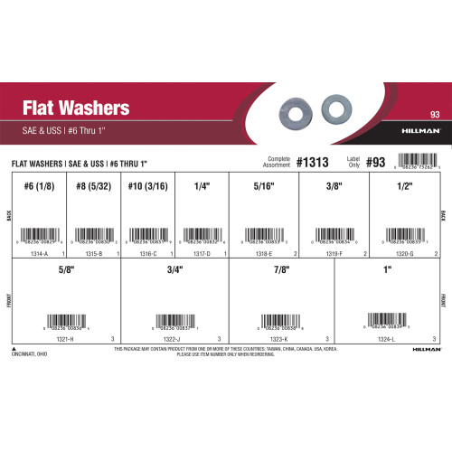 SAE & USS Flat Washers Assortment (6 thru 1") Flat Washers Washers
