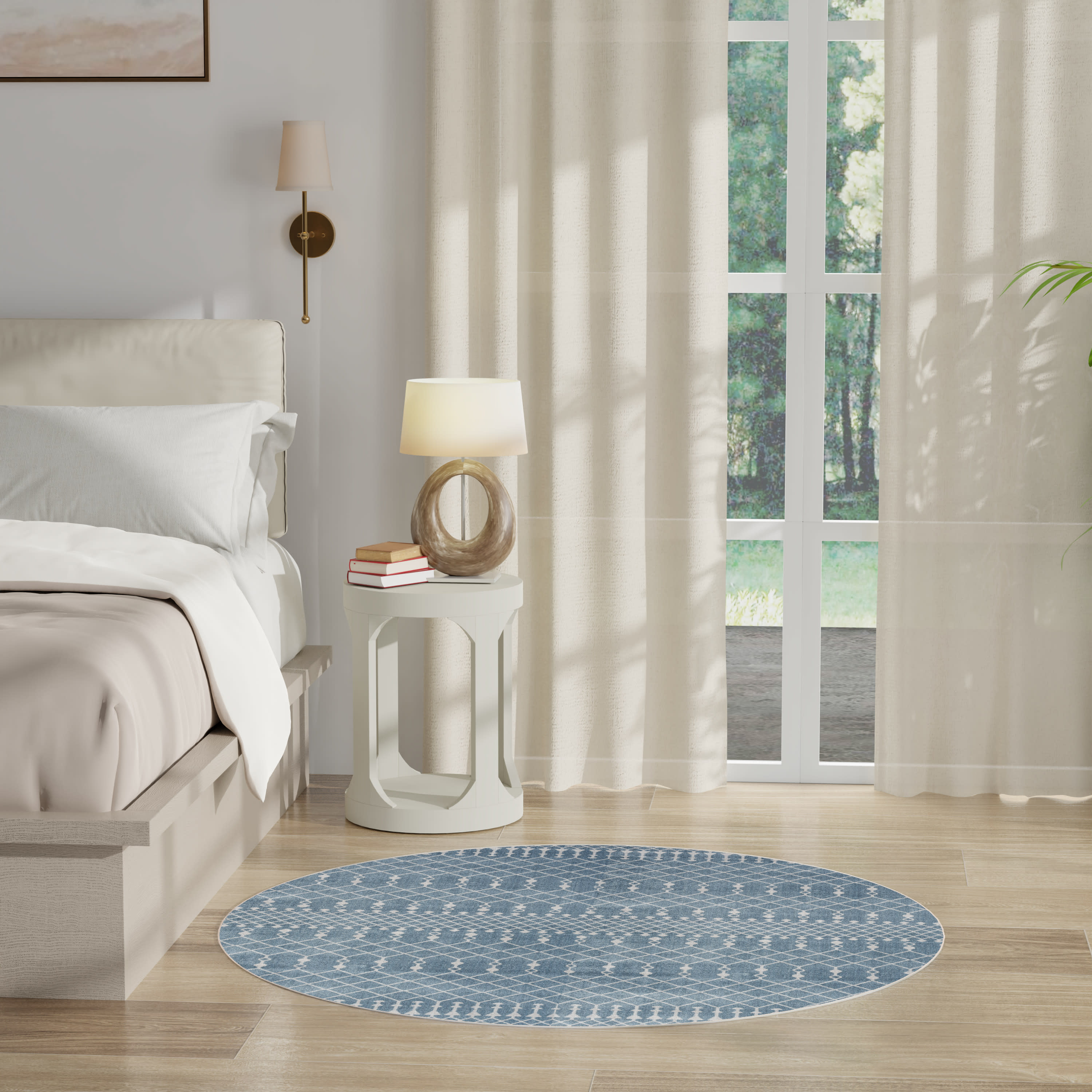 Nourison Astra Machine Washable 4' x Round Blue Bohemian Indoor Rug