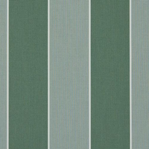 Vertical striped wallpaper with wide dark green and pale grayâ€‘green panels divided by thin white pinstripes; covers a flat wall, presenting alternating bands in a neutral, evenly lit interior.