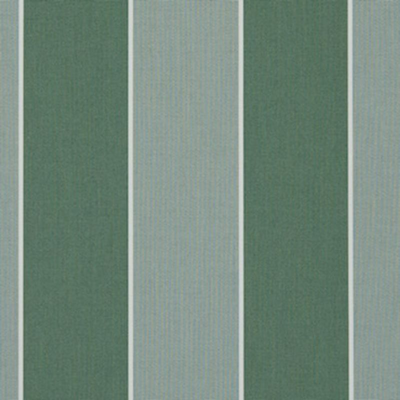 Vertical striped wallpaper with wide dark green and pale grayâ€‘green panels divided by thin white pinstripes; covers a flat wall, presenting alternating bands in a neutral, evenly lit interior.