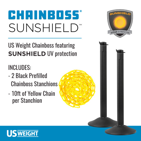 ChainBoss Stanchion - Black Filled with Yellow Chain 2